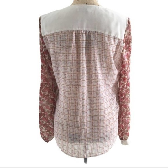 Hinge Houndstooth Semi Sheer Top Blouse Small EUC - Picture 2 of 7